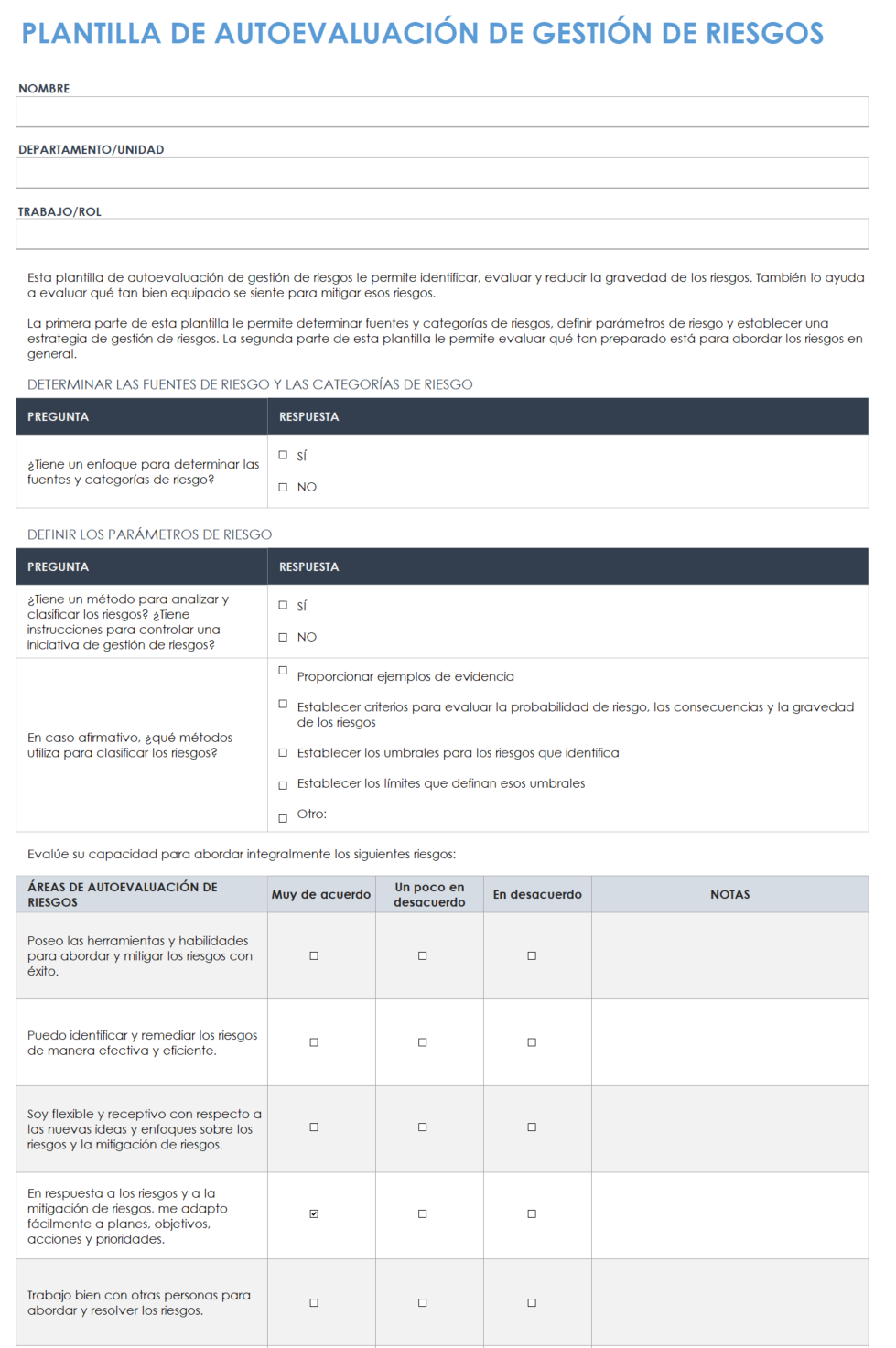  Plantilla de autoevaluación de gestión de riesgos