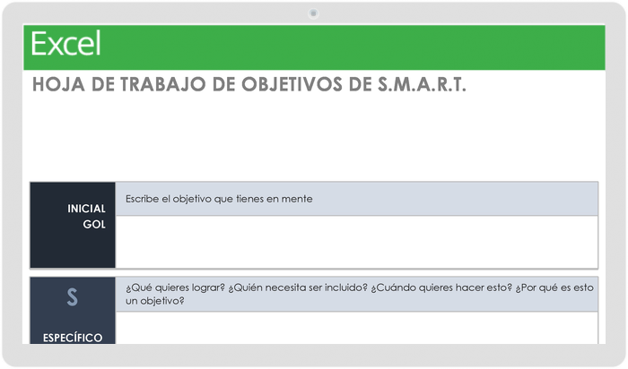 PLANTILLA DE HOJA DE TRABAJO DE METAS INTELIGENTES