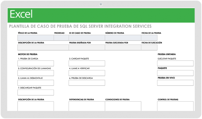 Plantilla de Caso de Prueba de Prueba de Servicios de Integración de SQL Server