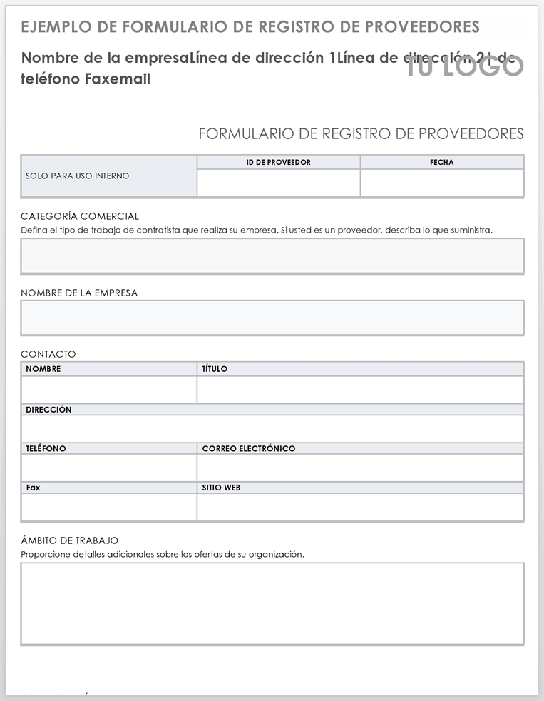  Plantilla de formulario de registro de proveedor de muestra