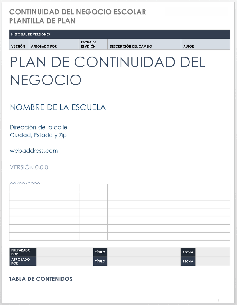 Plan de Continuidad del Negocio Escolar