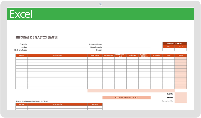 Informe de gastos simples