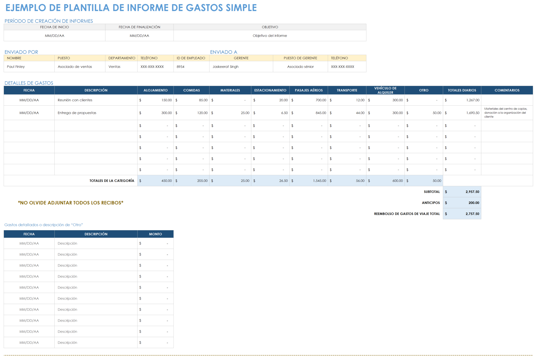  Plantilla de ejemplo de informe de gastos simple