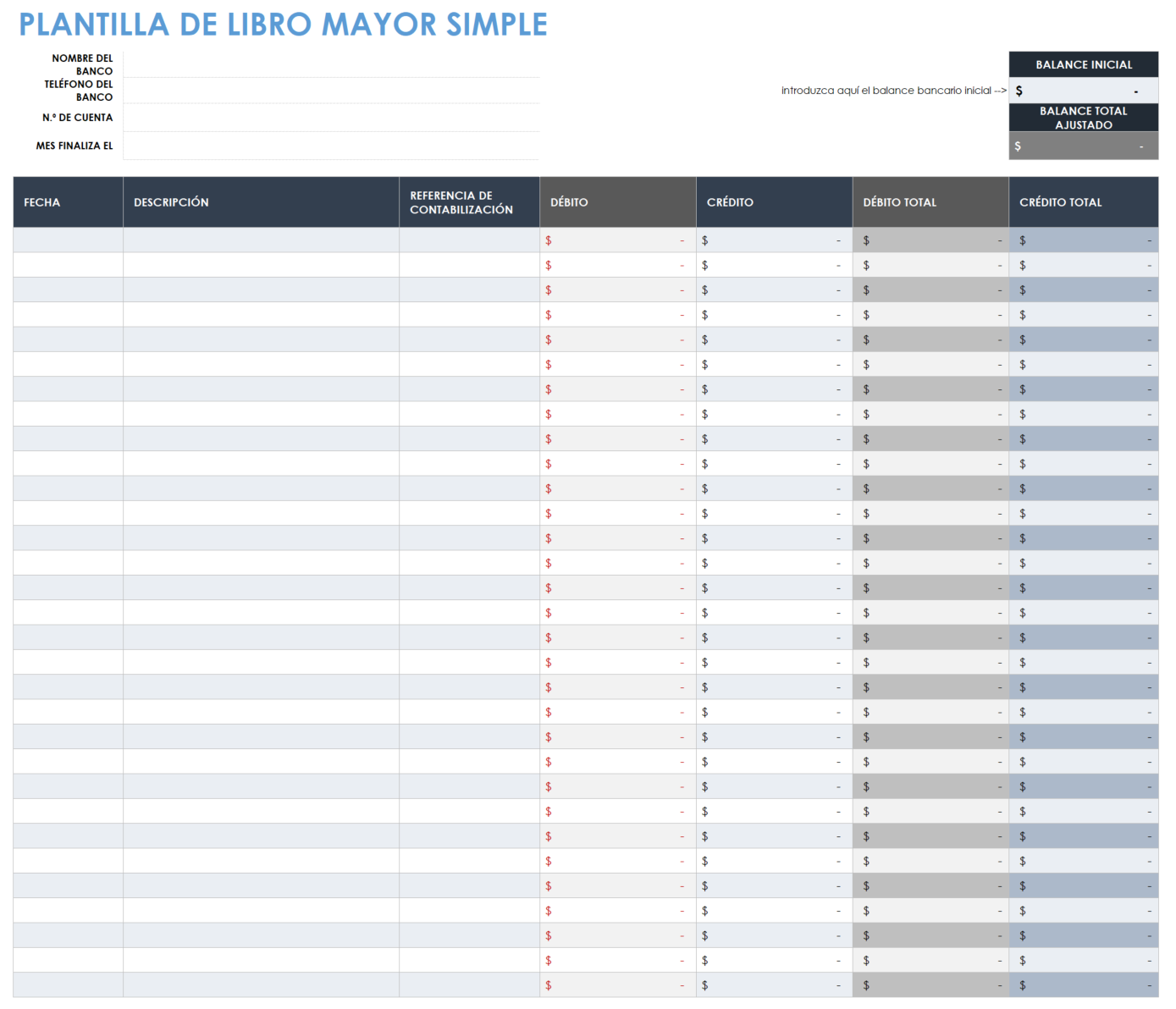 Plantilla de libro mayor general simple