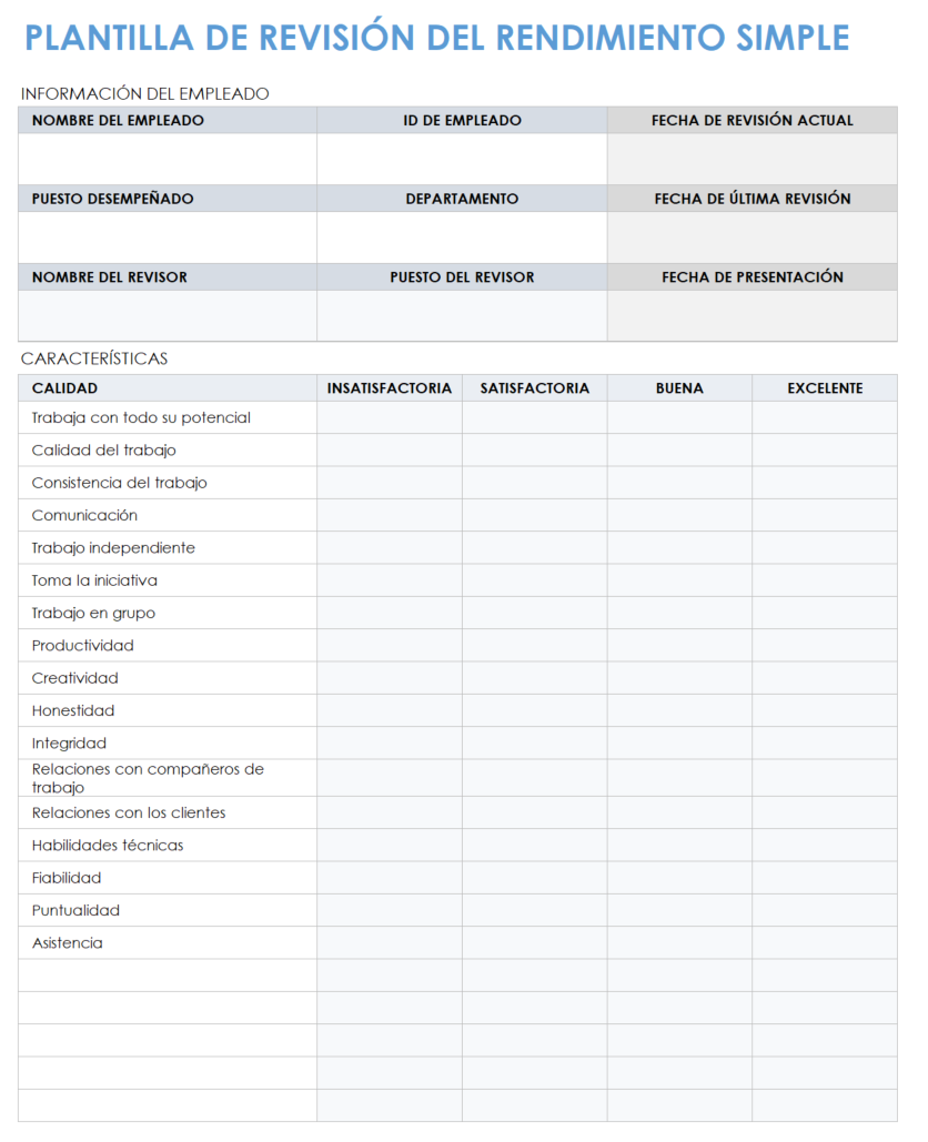 Plantilla de revisión de rendimiento simple