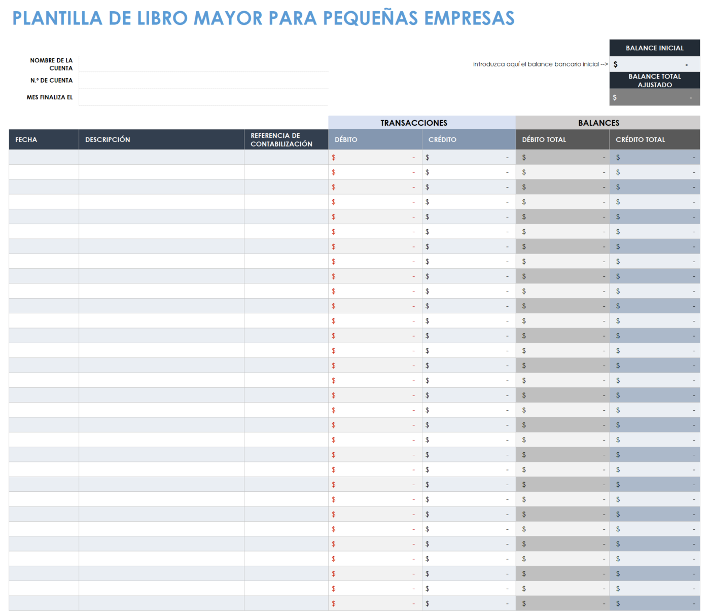  Plantilla de libro mayor general para pequeñas empresas