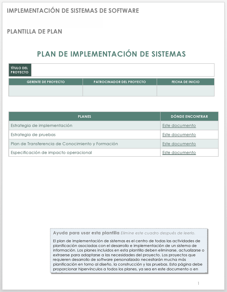 Sistemas de software Plan de implementación