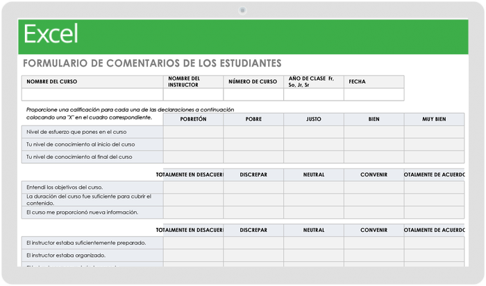 PLANTILLA DE FORMULARIO DE COMENTARIOS DEL ESTUDIANTE