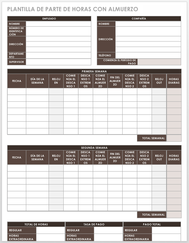 Plantillas hoja de Control Horario de trabajo a Word · Factorial