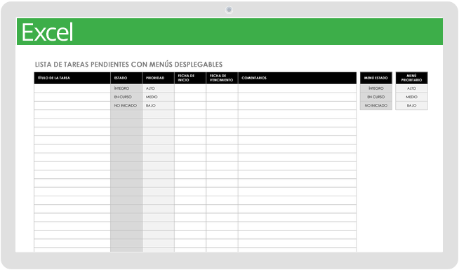 Lista de tareas pendientes con plantilla desplegable