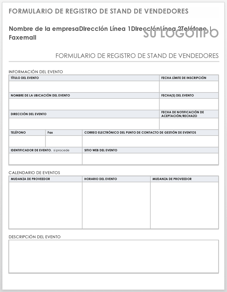  Plantilla de formulario de registro de stand de proveedor