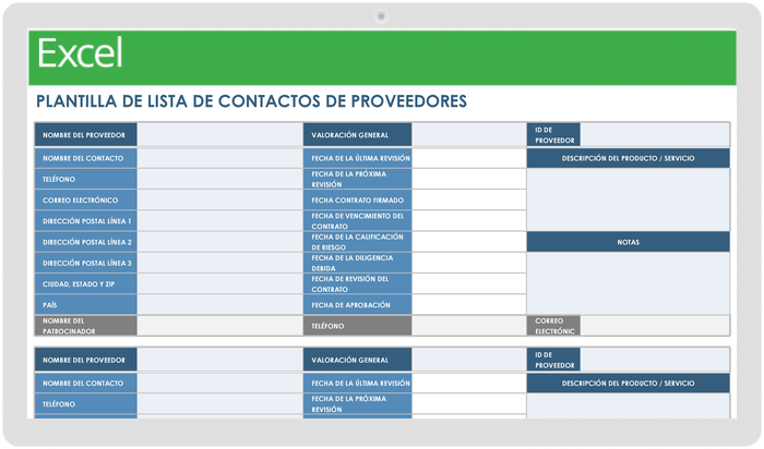 Lista de Contactos de Proveedores