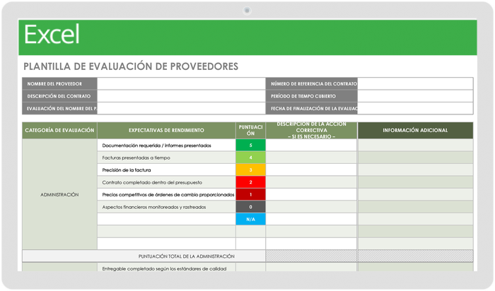 Plantilla de Evaluación de Proveedores