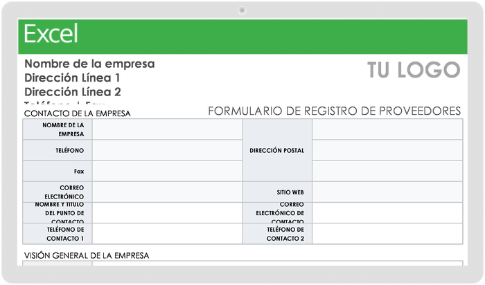  Plantilla de formulario de registro de proveedor