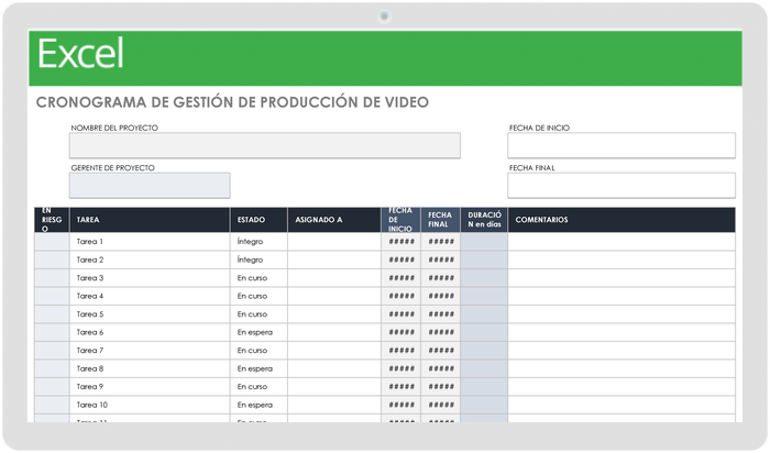 Plantilla de línea de tiempo de gestión de producción de video