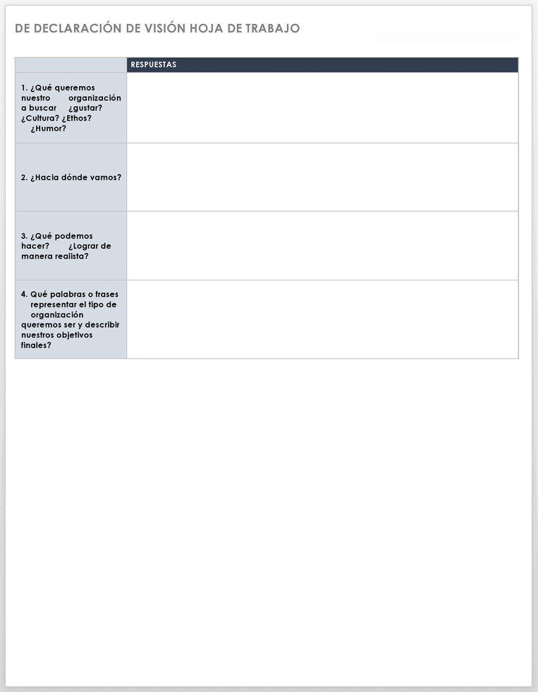 Hoja de trabajo de declaración de visión