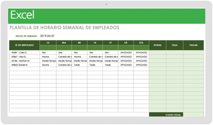 Plantilla Control de Horarios y Horas Trabajadas