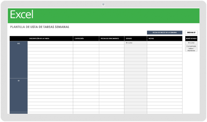 PLANTILLA DE LISTA DE TAREAS SEMANAL