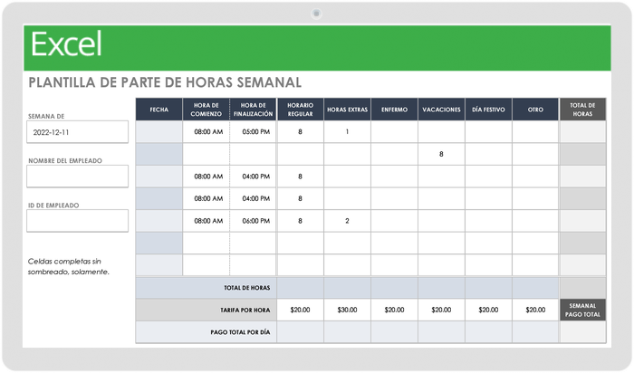 Plantilla control horario Excel gratis - Trogis