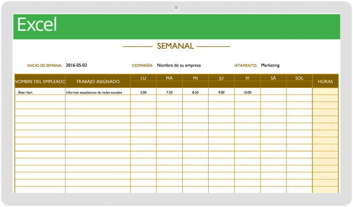 Plantilla de horario de trabajo semanal