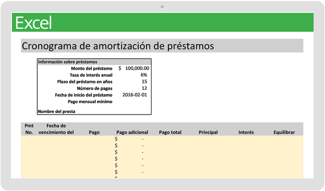 Plantilla de calendario de amortización de préstamos