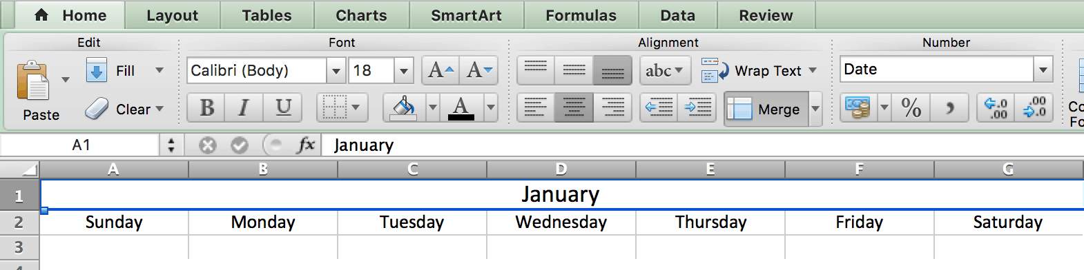 Merge Center - Calendar in Excel
