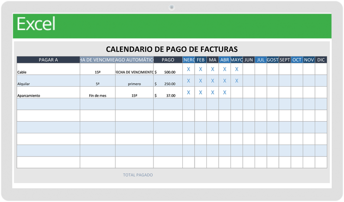 PLANTILLA DE CALENDARIO DE PAGO DE FACTURAS