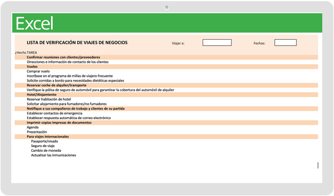 Plantilla de lista de verificación de viajes de negocios