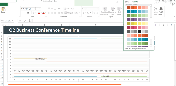 Cambiar los colores de la línea de tiempo en Excel