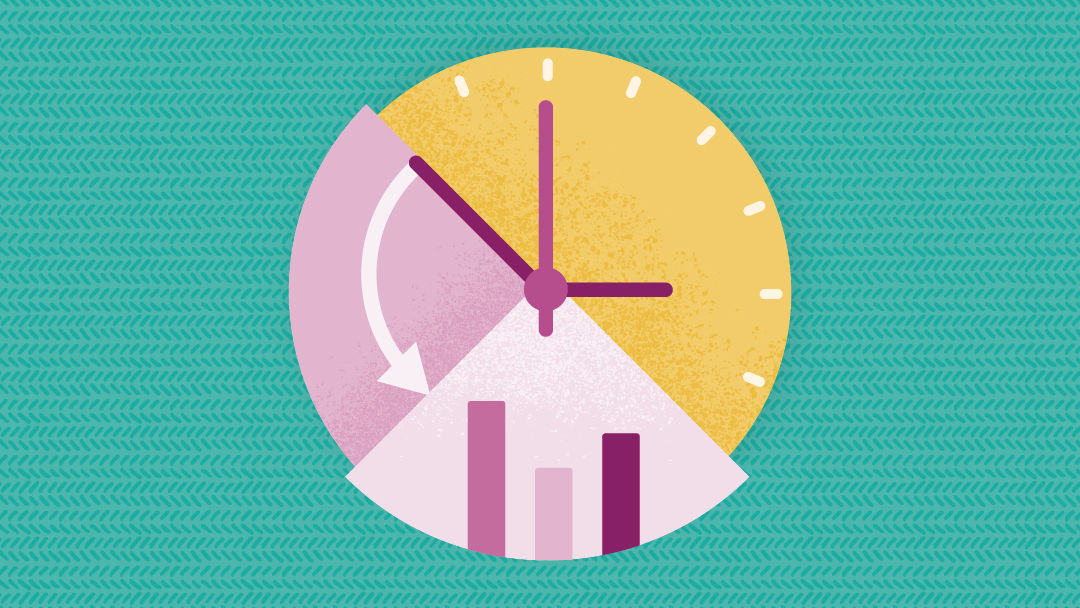 A circle that is partly an analog clock and partially a bar graph