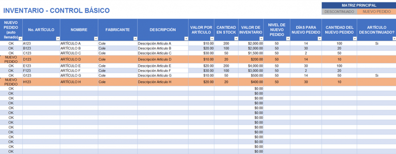 Formato De Inventario En Excel