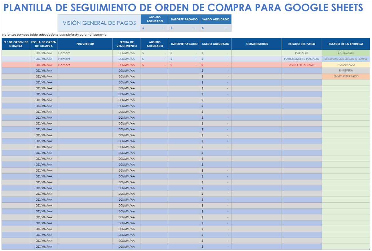 8 plantillas gratuitas de orden de compra para Google Sheets