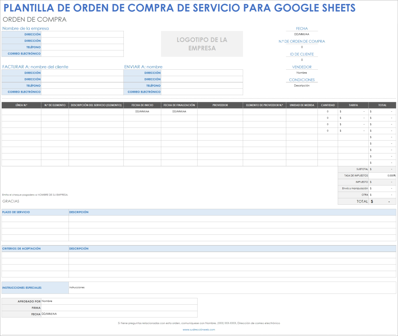 8 plantillas gratuitas de orden de compra para Google Sheets