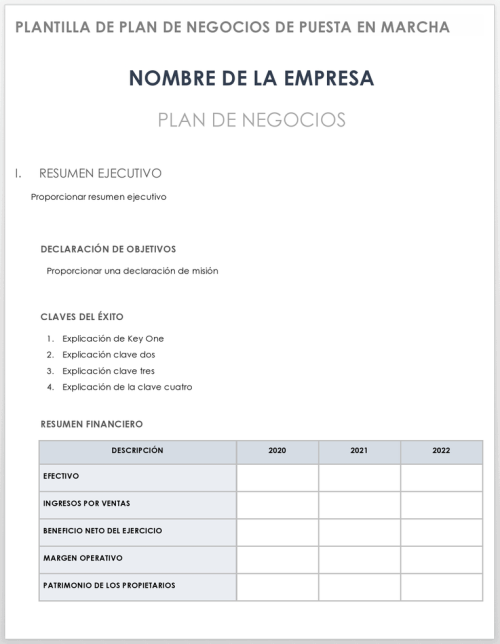 Plantillas Gratuitas De Plan De Negocios Simple 