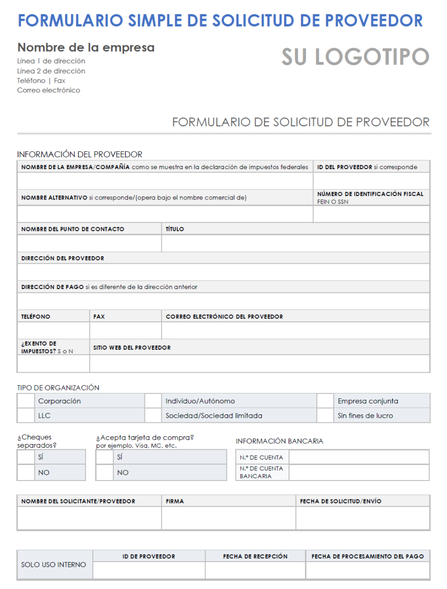 Formularios Y Plantillas Gratuitos De Solicitudes De Proveedores Smartsheet 9372