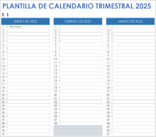 Plantilla de calendario trimestral 2025