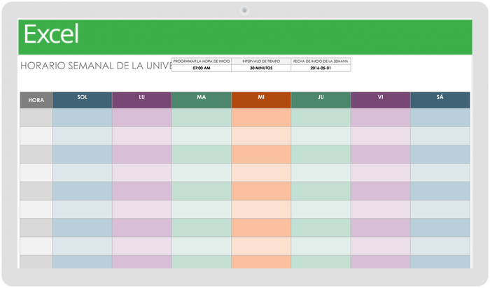 PLANTILLA DE HORARIO UNIVERSITARIO SEMANAL