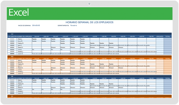 PLANTILLA DE HORARIO SEMANAL DEL EMPLEADO