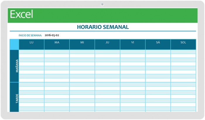 plantilla de calendario semanal de lunes a domingo