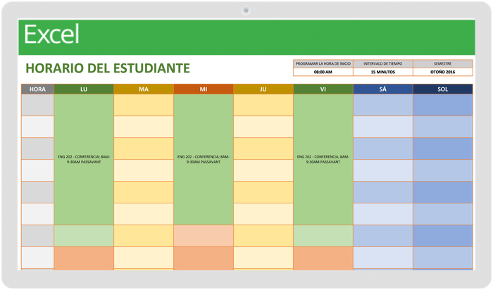 PLANTILLA DE HORARIO SEMANAL DEL ESTUDIANTE